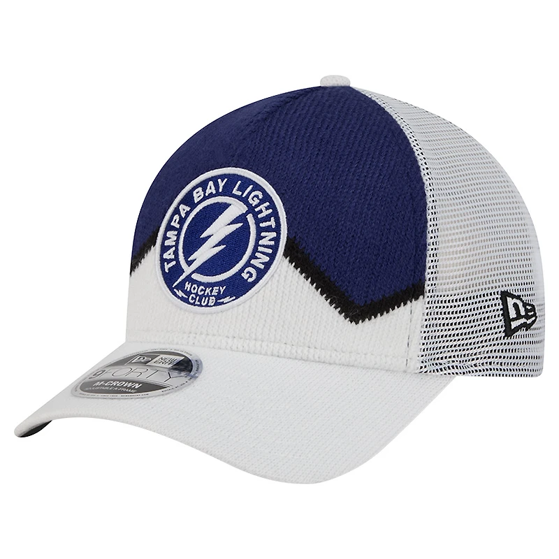 Men's New Era  White/Blue Tampa Bay Lightning Hockey Sock 9FORTY A-Frame M-Crown Adjustable Trucker Hat