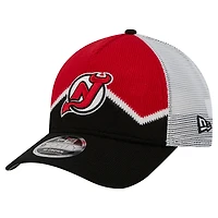 Men's New Era  Black/Red New Jersey Devils Hockey Sock 9FORTY A-Frame M-Crown Adjustable Trucker Hat