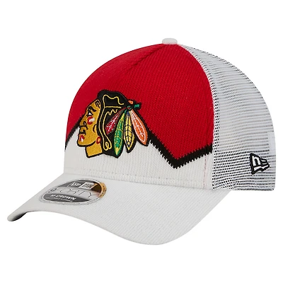 Men's New Era  White/Red Chicago Blackhawks Hockey Sock 9FORTY A-Frame M-Crown Adjustable Trucker Hat