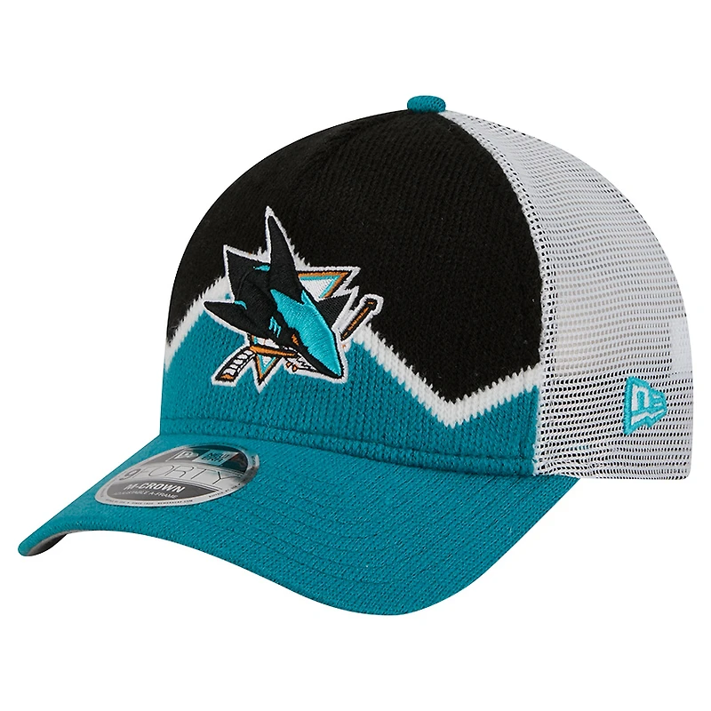 Men's New Era  Teal/Black San Jose Sharks Hockey Sock 9FORTY A-Frame M-Crown Adjustable Trucker Hat