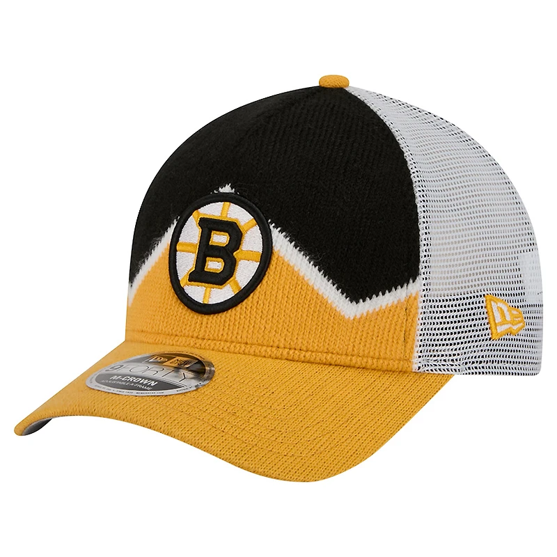 Men's New Era  Gold/Black Boston Bruins Hockey Sock 9FORTY A-Frame M-Crown Adjustable Trucker Hat