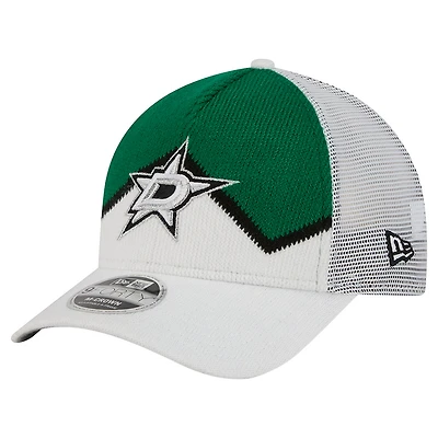 Men's New Era  White/Kelly Green Dallas Stars Hockey Sock 9FORTY A-Frame M-Crown Adjustable Trucker Hat