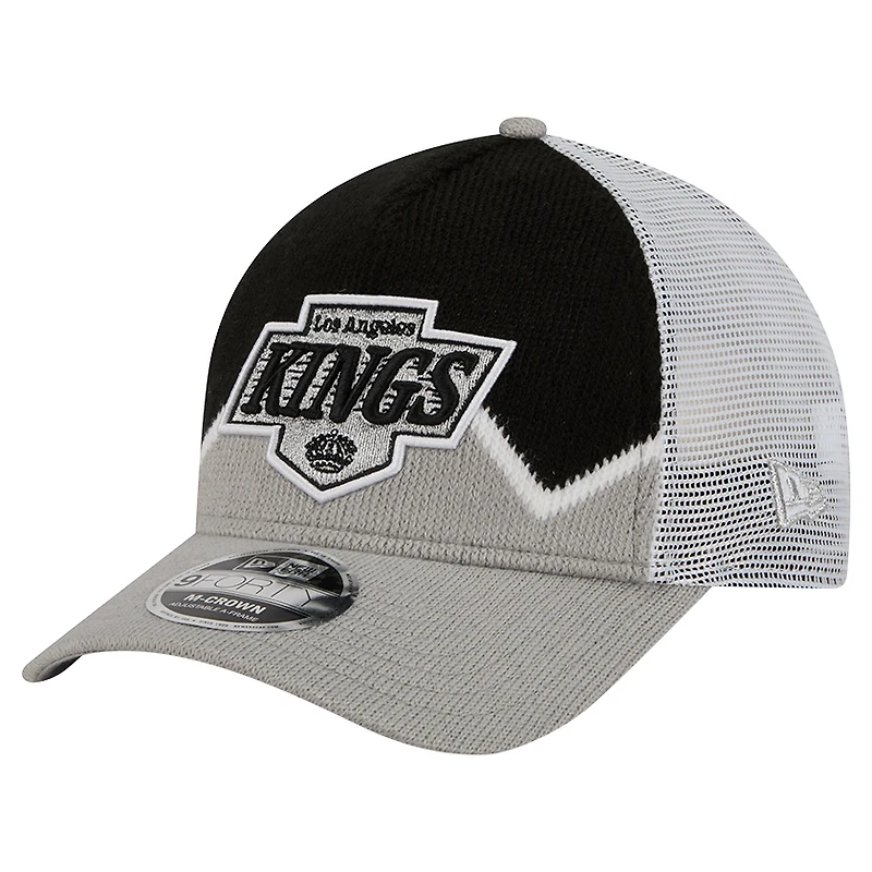 Men's New Era  Silver/Black Los Angeles Kings Hockey Sock 9FORTY A-Frame M-Crown Adjustable Trucker Hat