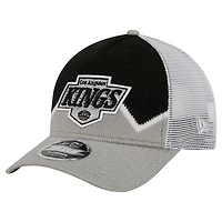 Men's New Era  Silver/Black Los Angeles Kings Hockey Sock 9FORTY A-Frame M-Crown Adjustable Trucker Hat