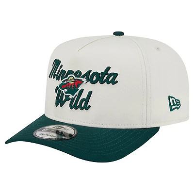 Men's New Era Cream/Green Minnesota Wild Chainstitch 9FIFTY A-Frame Snapback Hat