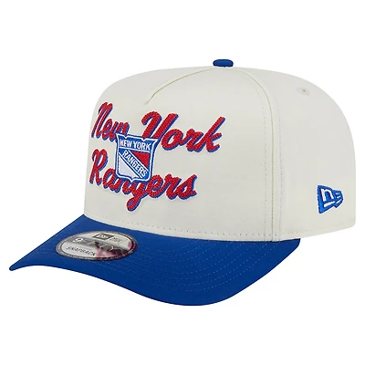 Men's New Era Cream/Blue New York Rangers Chainstitch 9FIFTY A-Frame Snapback Hat
