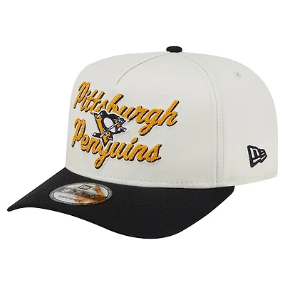 Men's New Era Cream/Black Pittsburgh Penguins Chainstitch 9FIFTY A-Frame Snapback Hat