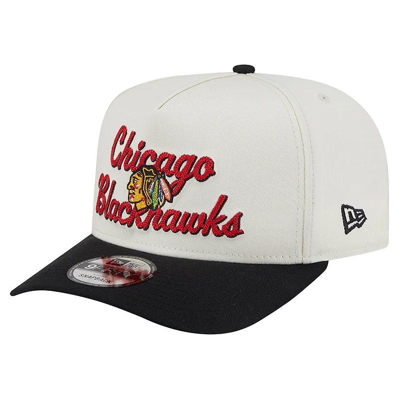 Men's New Era Cream/Black Chicago Blackhawks Chainstitch 9FIFTY A-Frame Snapback Hat