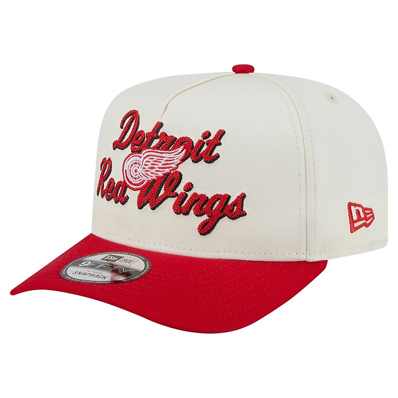 Men's New Era Cream/Red Detroit Red Wings Chainstitch 9FIFTY A-Frame Snapback Hat