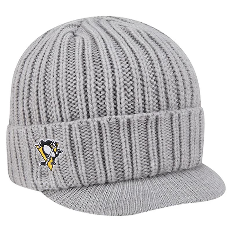 Men's New Era  Heather Gray Pittsburgh Penguins Cuffed Knit Hat with Visor