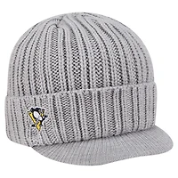 Men's New Era  Heather Gray Pittsburgh Penguins Cuffed Knit Hat with Visor
