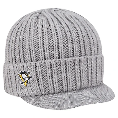 Men's New Era  Heather Gray Pittsburgh Penguins Cuffed Knit Hat with Visor