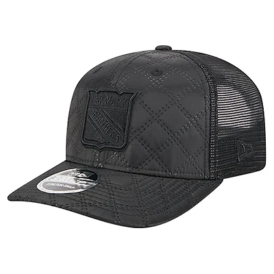 Men's New Era  Black New York Rangers Quilted Nylon 9SEVENTY Adjustable Trucker Hat