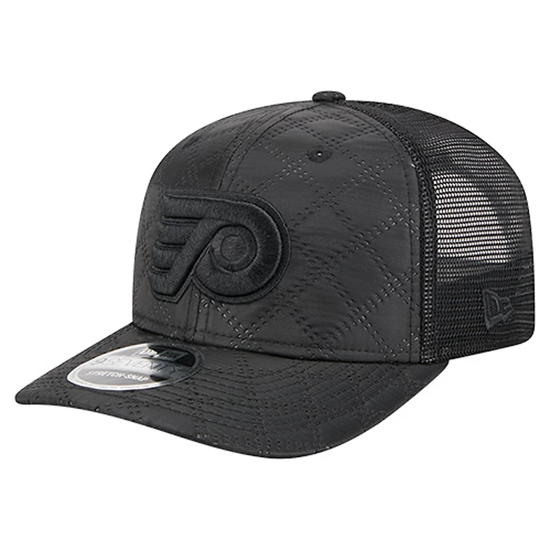 Men's New Era  Black Philadelphia Flyers Quilted Nylon 9SEVENTY Adjustable Trucker Hat