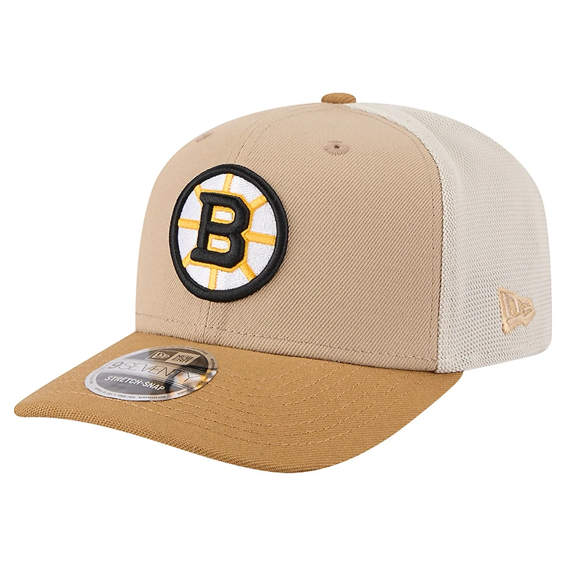 Men's New Era Tan/Light Brown Boston Bruins Two-Tone Trucker 9SEVENTY Stretch Snap Adjustable Hat