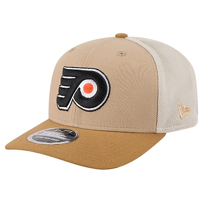 Men's New Era Tan/Light Brown Philadelphia Flyers Two-Tone Trucker 9SEVENTY Stretch Snap Adjustable Hat