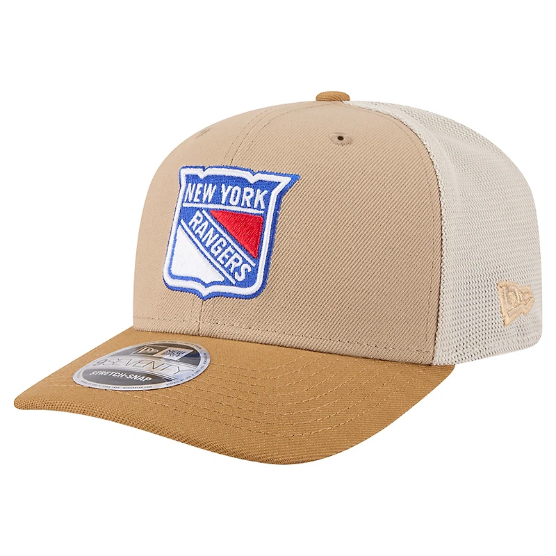 Men's New Era Tan/Light Brown New York Rangers Two-Tone Trucker 9SEVENTY Stretch Snap Adjustable Hat