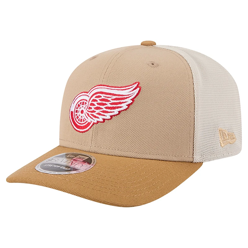 Men's New Era Tan/Light Brown Detroit Red Wings Two-Tone Trucker 9SEVENTY Stretch Snap Adjustable Hat