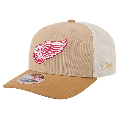 Men's New Era Tan/Light Brown Detroit Red Wings Two-Tone Trucker 9SEVENTY Stretch Snap Adjustable Hat