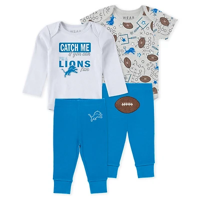 Infant & Newborn WEAR by Erin Andrews Detroit Lions Three-Piece Turn Me Around Bodysuits & Pant Set