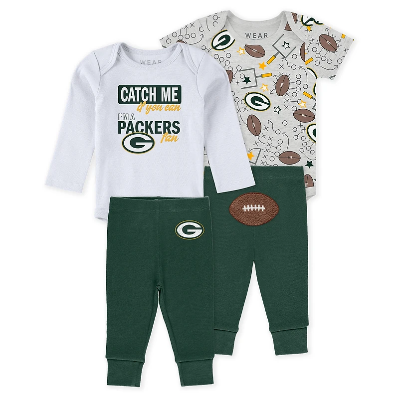 Infant & Newborn WEAR by Erin Andrews Green Bay Packers Three-Piece Turn Me Around Bodysuits & Pant Set