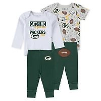 Infant & Newborn WEAR by Erin Andrews Green Bay Packers Three-Piece Turn Me Around Bodysuits & Pant Set
