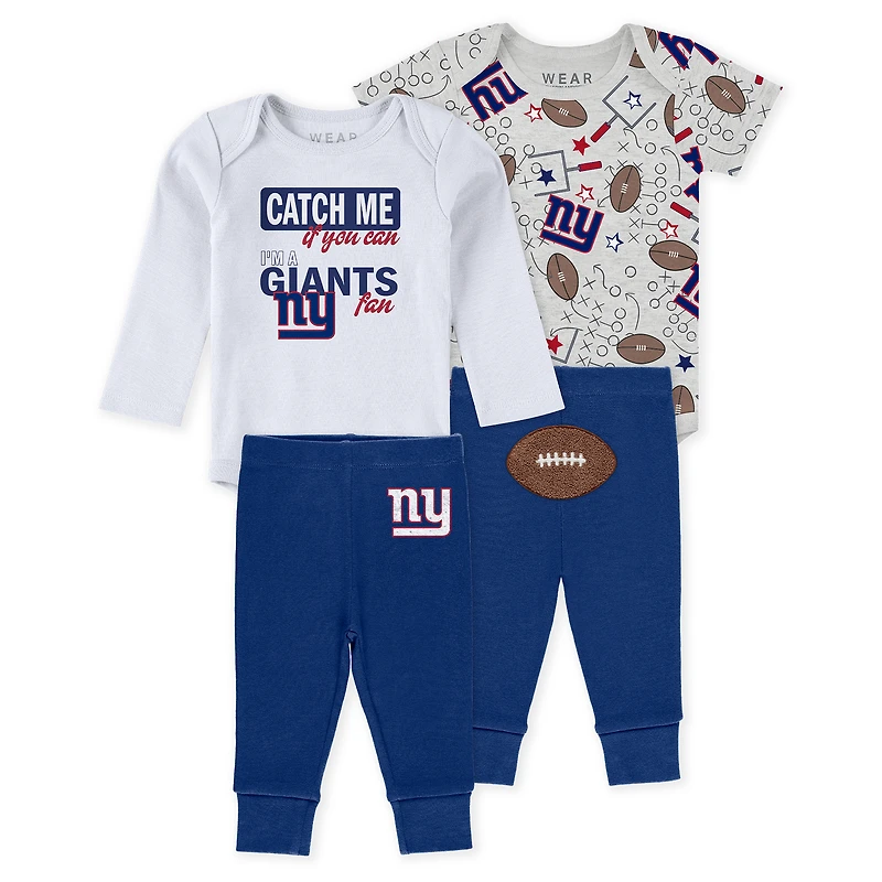 Infant & Newborn WEAR by Erin Andrews New York Giants Three-Piece Turn Me Around Bodysuits & Pant Set