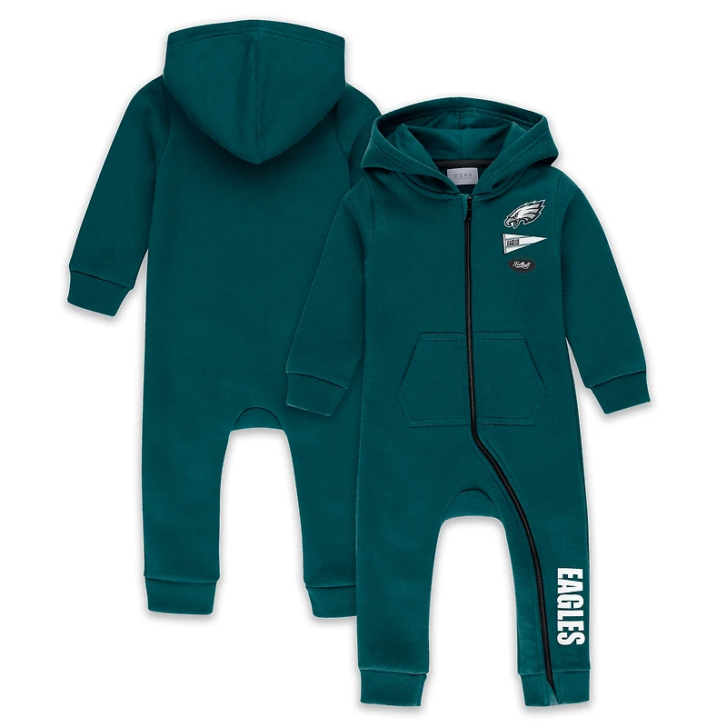 Infant & Newborn WEAR by Erin Andrews Green Philadelphia Eagles Hooded Fleece Full-Zip Coverall
