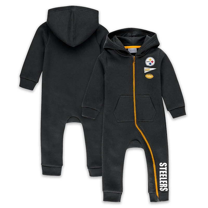 Infant & Newborn WEAR by Erin Andrews Black Pittsburgh Steelers Hooded Fleece Full-Zip Coverall