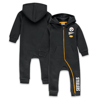 Infant & Newborn WEAR by Erin Andrews Black Pittsburgh Steelers Hooded Fleece Full-Zip Coverall