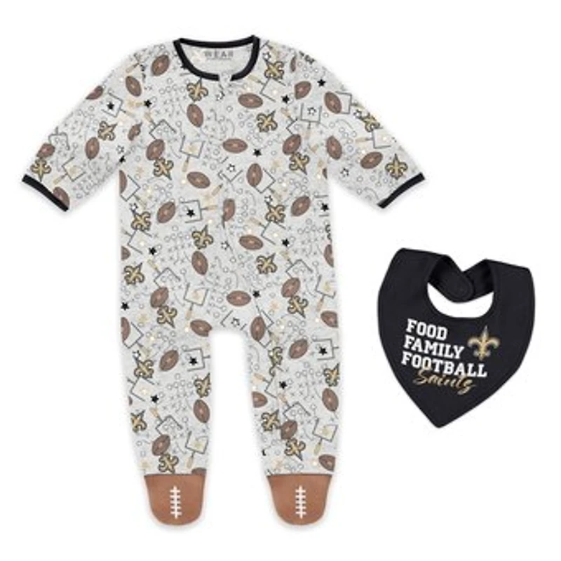 Infant & Newborn WEAR by Erin Andrews New Orleans Saints Sleep and Play Full-Zip Sleeper & Bib Set