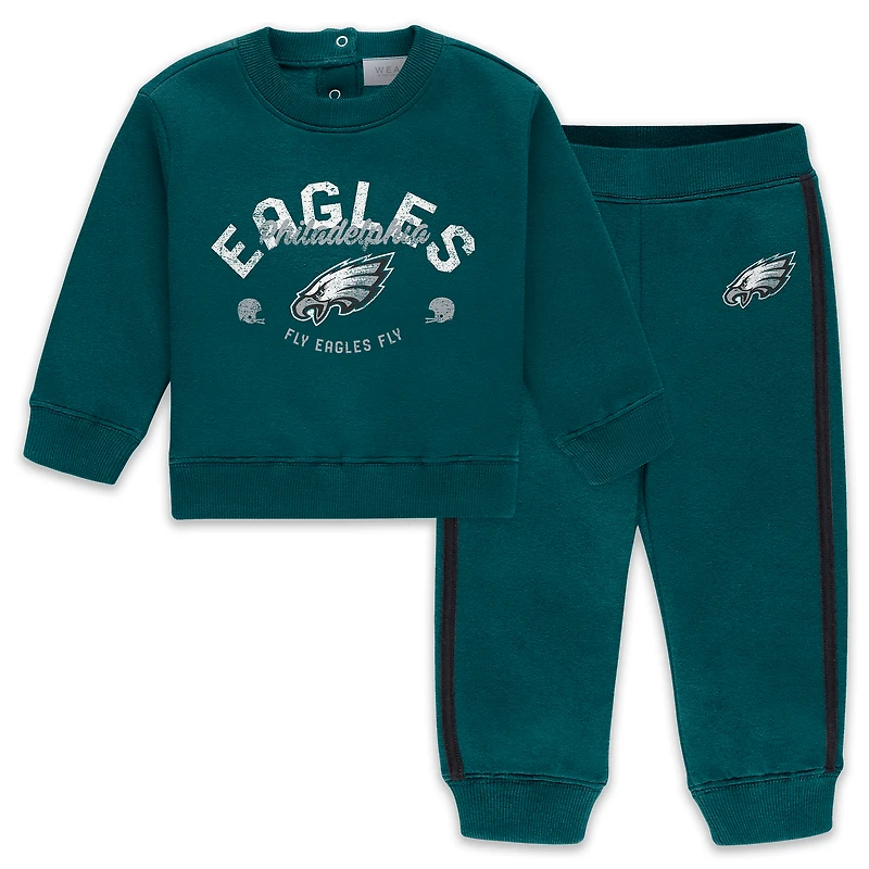 Infant & Newborn WEAR by Erin Andrews Midnight Green Philadelphia Eagles Fleece Crewneck and Pants Set