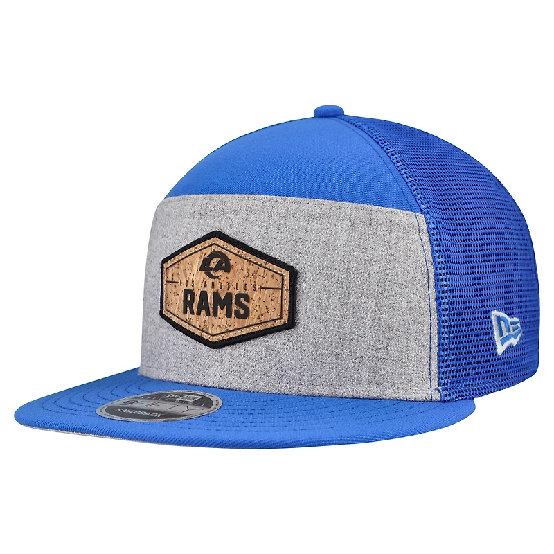 Men's New Era  Gray/Royal Los Angeles Rams Cork Split Panel 9FIFTY Trucker Snapback Hat