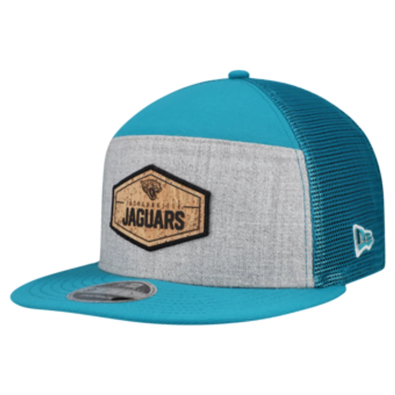 Men's New Era  Gray/Teal Jacksonville Jaguars Cork Split Panel 9FIFTY Trucker Snapback Hat