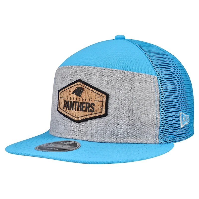 Men's New Era  Gray/Blue Carolina Panthers Cork Split Panel 9FIFTY Trucker Snapback Hat