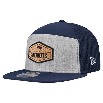 Men's New Era  Gray/Navy New England Patriots Cork Split Panel 9FIFTY Trucker Snapback Hat