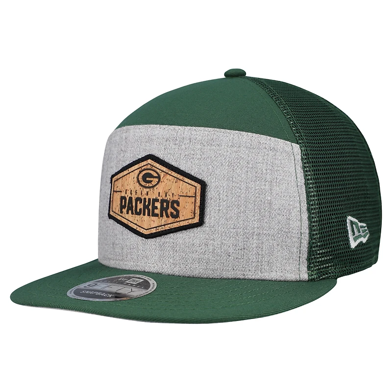 Men's New Era  Gray/Green Green Bay Packers Cork Split Panel 9FIFTY Trucker Snapback Hat