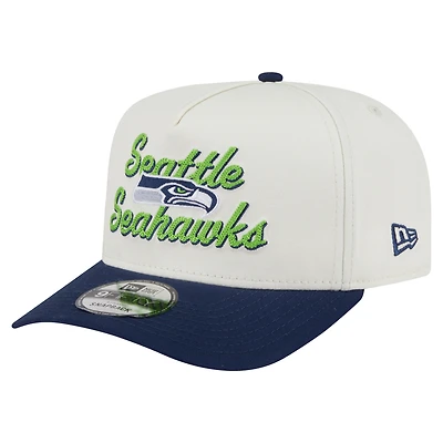 Men's New Era  Cream/College Navy Seattle Seahawks Chainstitch A-Frame 9FIFTY Adjustable Hat