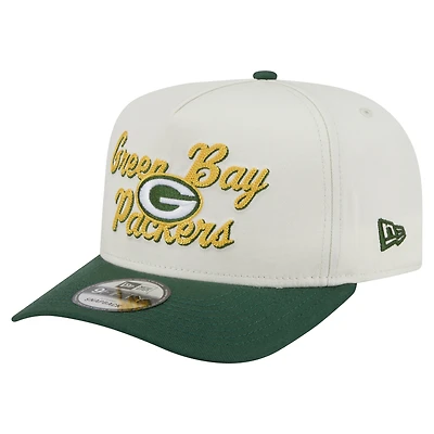 Men's New Era  Cream/Green Green Bay Packers Chainstitch A-Frame 9FIFTY Adjustable Hat