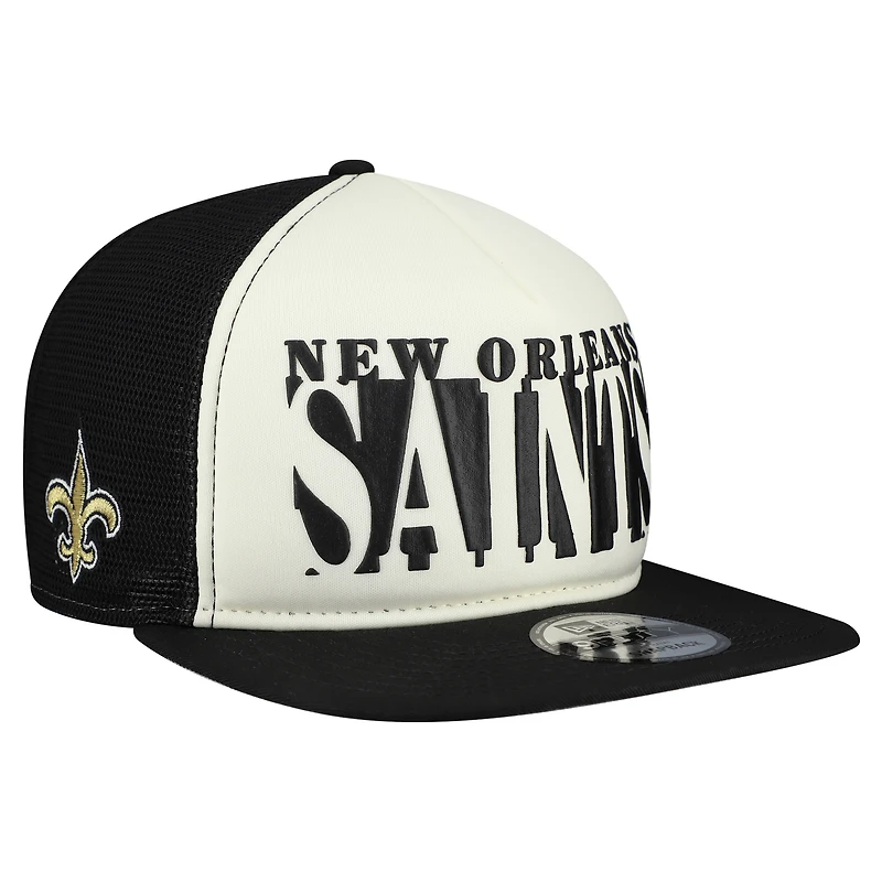 Men's New Era Cream/Black New Orleans Saints  Cutout A-Frame 9FIFTY Snapback Hat