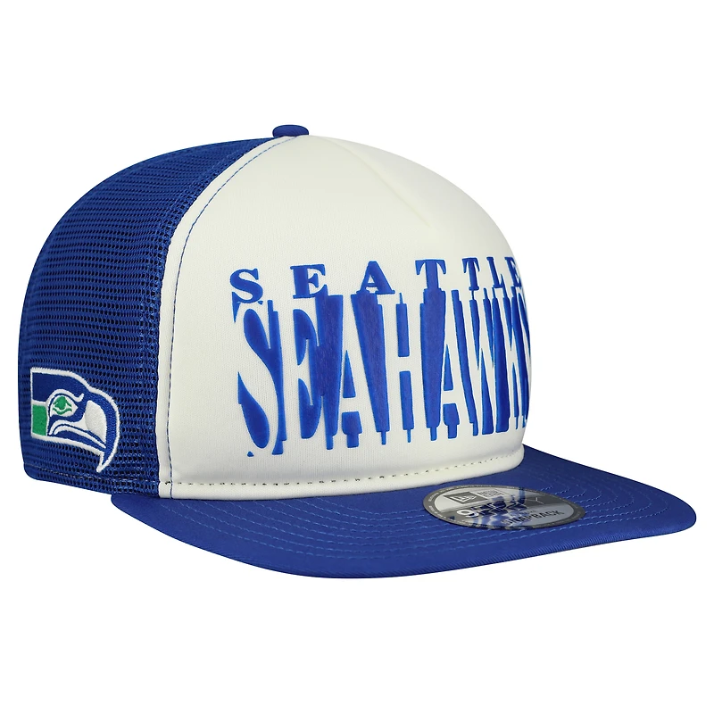 Men's New Era Cream/Royal Seattle Seahawks Throwback Cutout A-Frame 9FIFTY Snapback Hat
