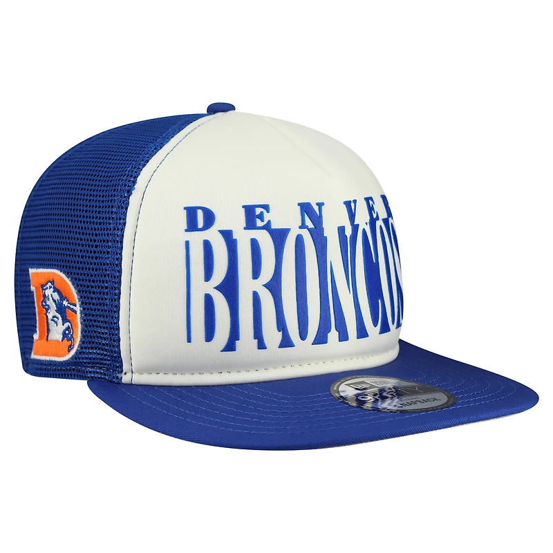 Men's New Era Cream/Royal Denver Broncos Throwback Cutout A-Frame 9FIFTY Snapback Hat