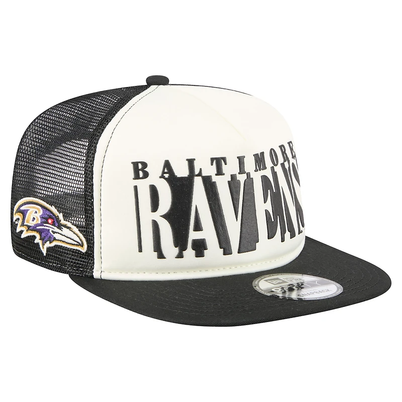 Men's New Era Cream/Black Baltimore Ravens  Cutout A-Frame 9FIFTY Snapback Hat