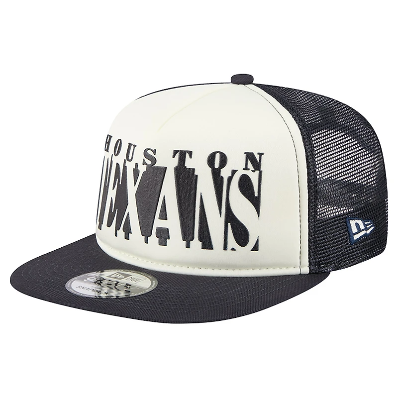 Men's New Era Cream/Navy Houston Texans  Cutout A-Frame 9FIFTY Snapback Hat