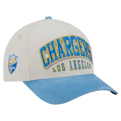 Men's New Era  Cream/Powder Blue Los Angeles Chargers Throwback Two-Tone Sided Corduroy 9FORTY A-Frame Adjustable Hat