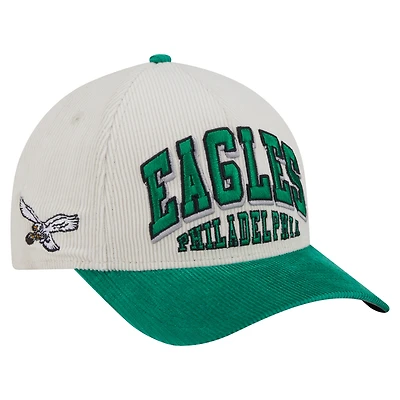 Men's New Era  Cream/Kelly Green Philadelphia Eagles Throwback Two-Tone Sided Corduroy 9FORTY A-Frame Adjustable Hat