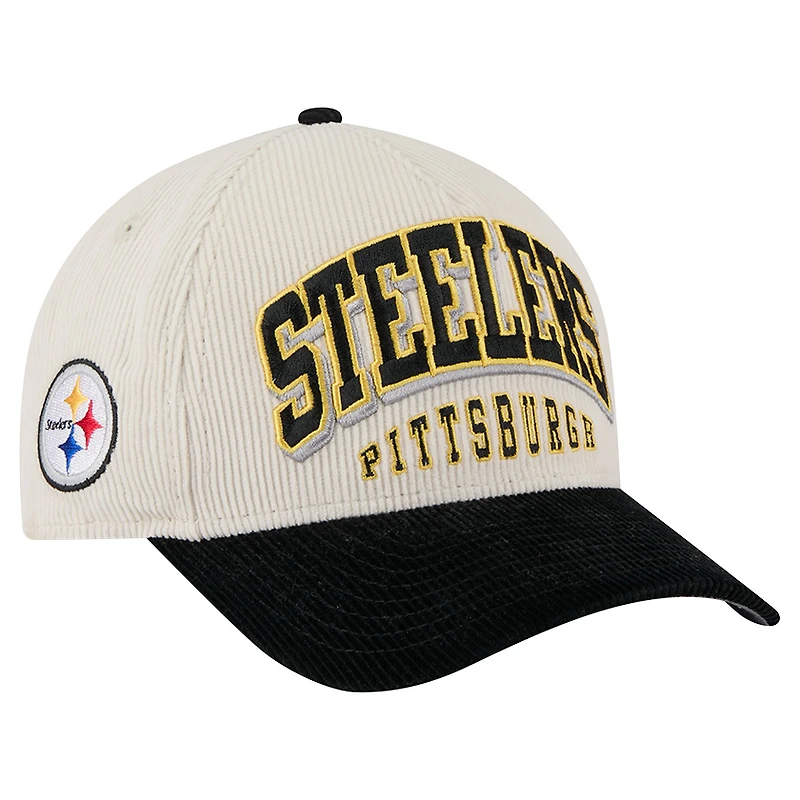 Men's New Era  Cream/Black Pittsburgh Steelers  Two-Tone Sided Corduroy 9FORTY A-Frame Adjustable Hat