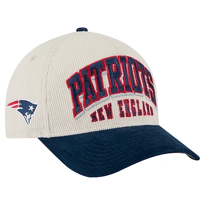 Men's New Era  Cream/Navy New England Patriots  Two-Tone Sided Corduroy 9FORTY A-Frame Adjustable Hat