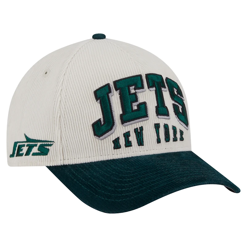 Men's New Era  Cream/Green New York Jets  Two-Tone Sided Corduroy 9FORTY A-Frame Adjustable Hat