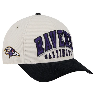 Men's New Era  Cream/Black Baltimore Ravens  Two-Tone Sided Corduroy 9FORTY A-Frame Adjustable Hat